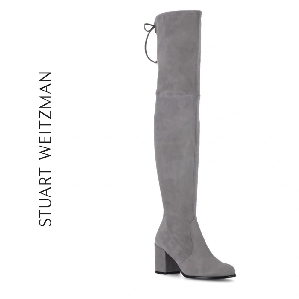 Stuart Weitzman Tieland Over the Knee Tall Flannel Grey Gray Suede Stretch Boots